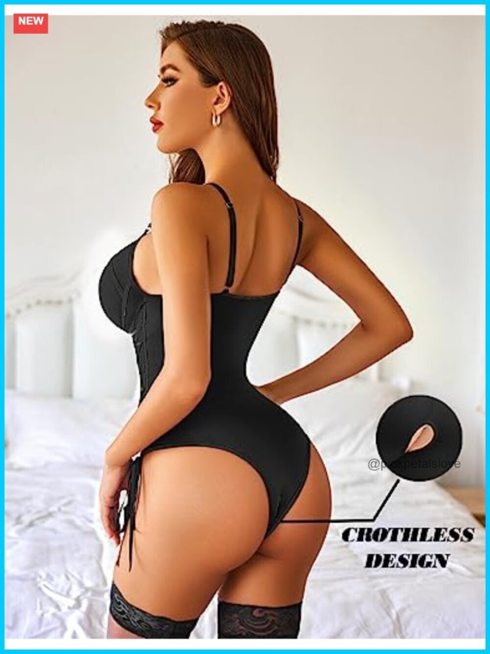 Sexy Lingerie Set - One Piece Teddy Bodysuit with Garter, Adjustable Straps - Picture 4 of 6